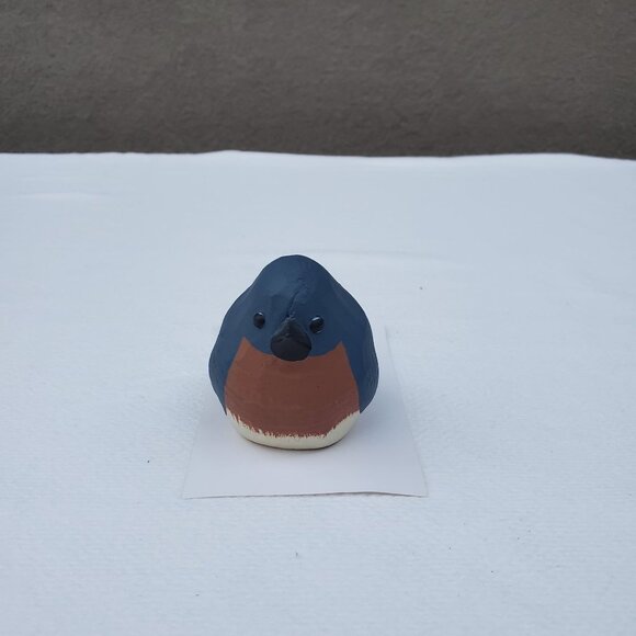 Wooden Carved Bird Figurine Sculpture Blue Brown Home Decorative - Picture 4 of 7